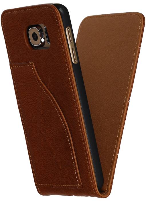 Washed Leather Flip Case for Galaxy S6 G920F Brown