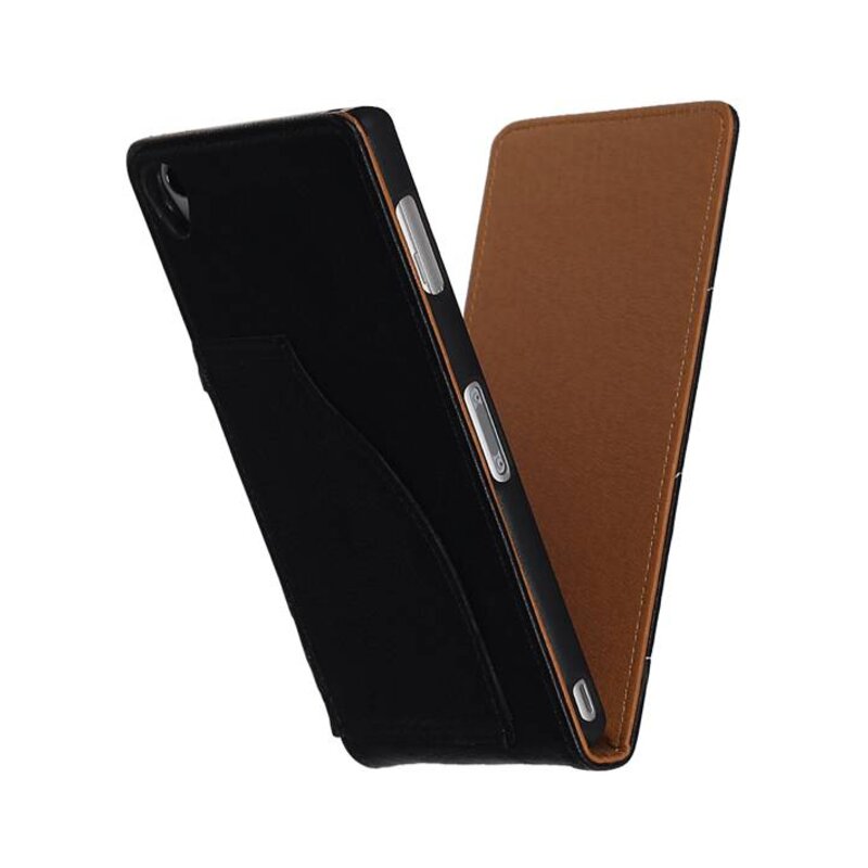 Washed Leer Flip Hoes voor Huawei P8 Lite Zwart