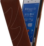 Washed Leather Flip Case for Xperia Z3 Mini Brown