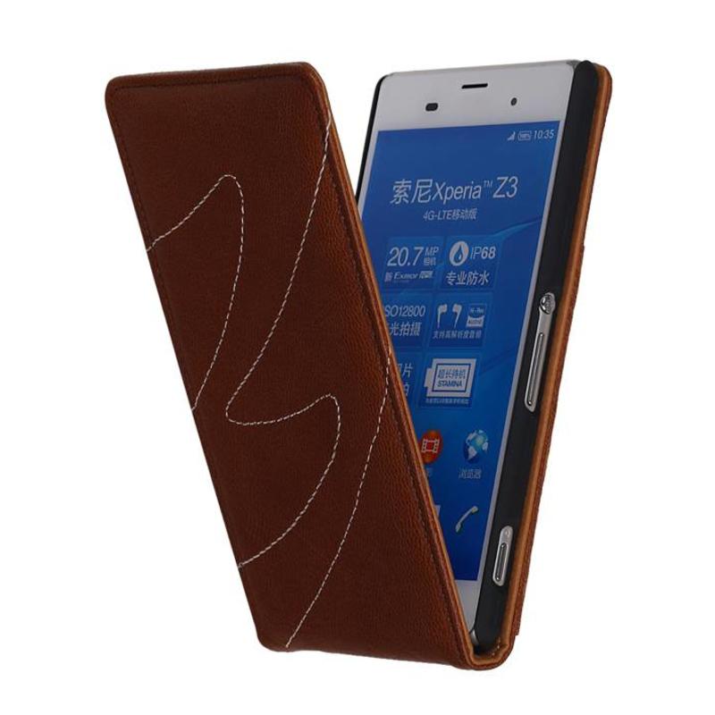 Vasket Læder Flip Taske til Xperia Z3 Mini Brown