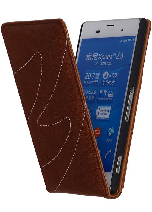 Washed Leather Flip Case for Xperia Z3 Mini Brown