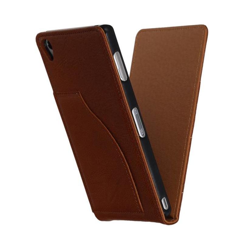 Vasket Læder Flip Taske til Xperia Z3 Mini Brown