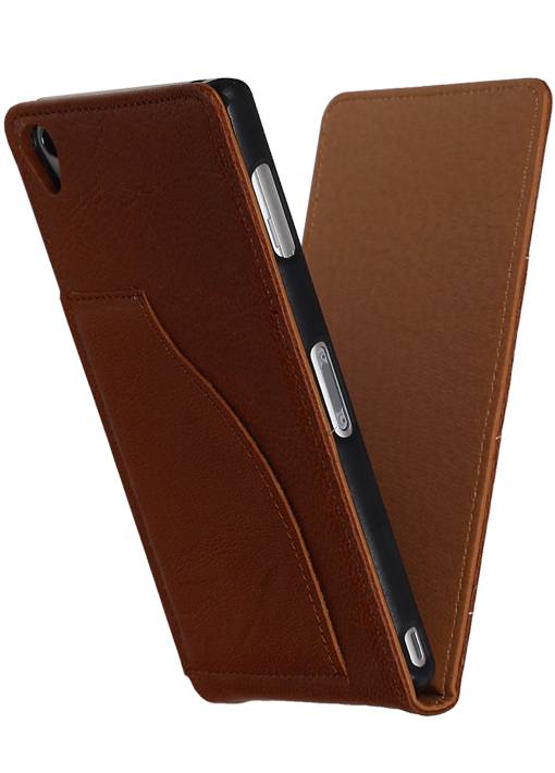 Washed Leather Flip Case for Xperia Z3 Mini Brown