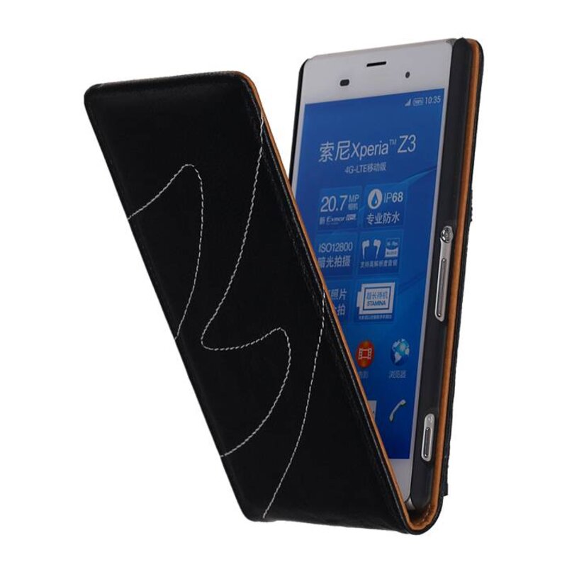 Lavé Flip Case en cuir pour Xperia Z3 Noir