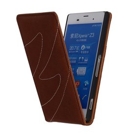 Washed Leather Flip Case for Xperia Z3 Brown