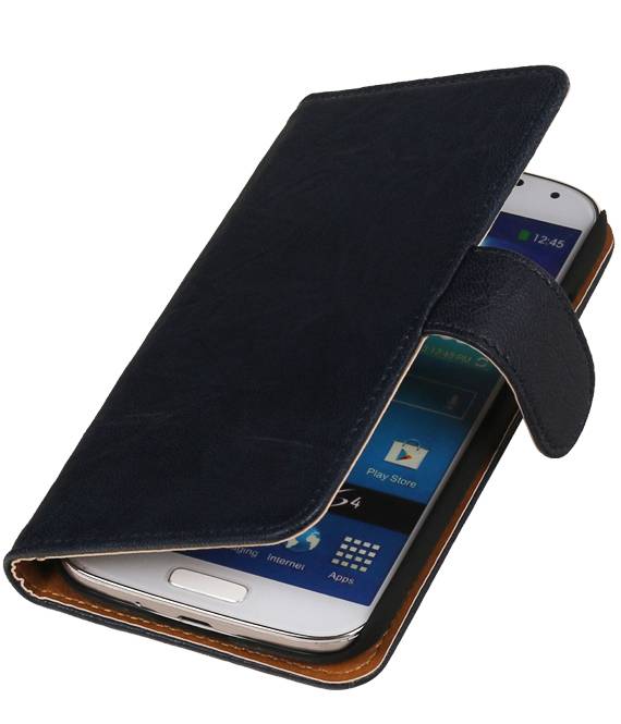 Washed Leer Bookstyle Hoes voor Huawei Ascend G6 4G D.Blauw