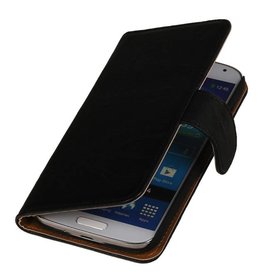 Vasket Læder Book Style Taske til Huawei Ascend Y530 Sort