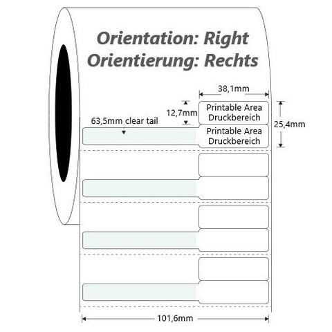 Syringe Labels - 38 x 25.4mm + 63.5mm / Thermal Transfer