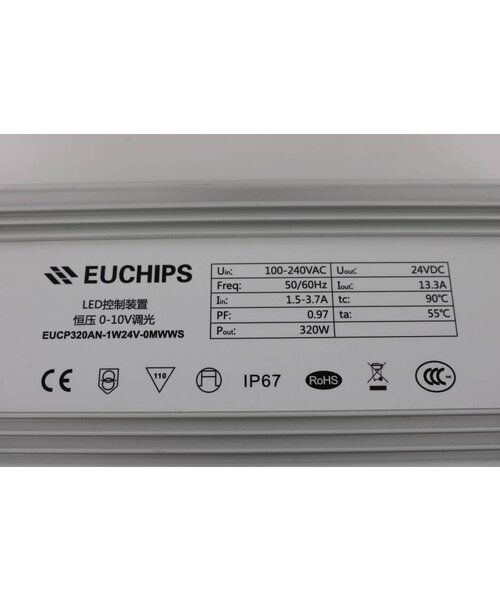 Euchips Waterdichte LED Driver 24V Dimbaar 1-10V 320W