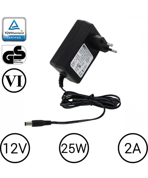 DYS LEDstrip voedingsadapter 12V-2A – 25 Watt - TÜV keurmerk - Efficiëntielevel 6