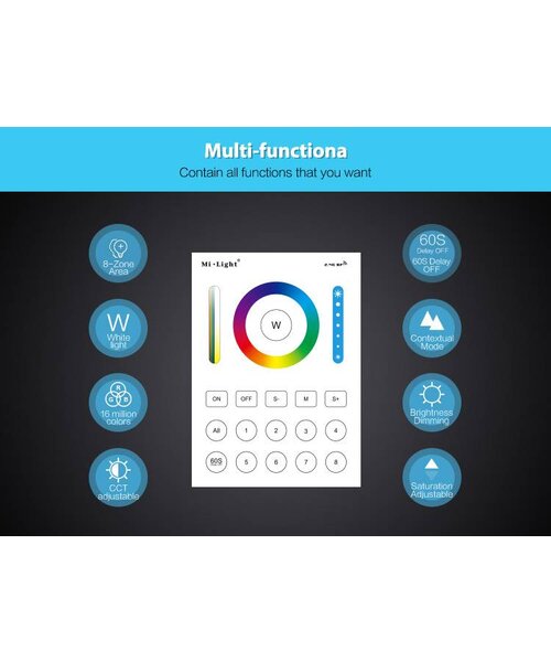 Milight / MiBoxer RGB+CCT Draadloos Wandpaneel 8-zones B8