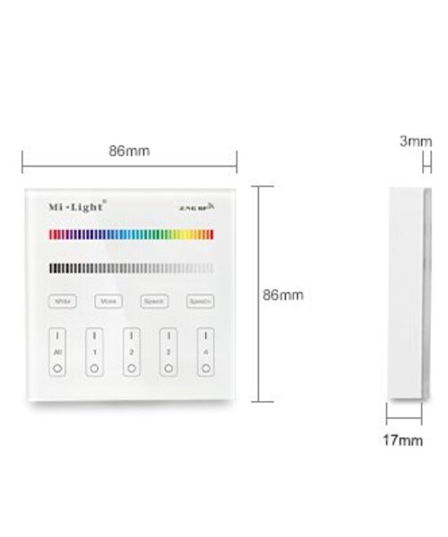 Milight / MiBoxer 2.4GHz Wandpaneel voor RGB en RGBW LED Strips