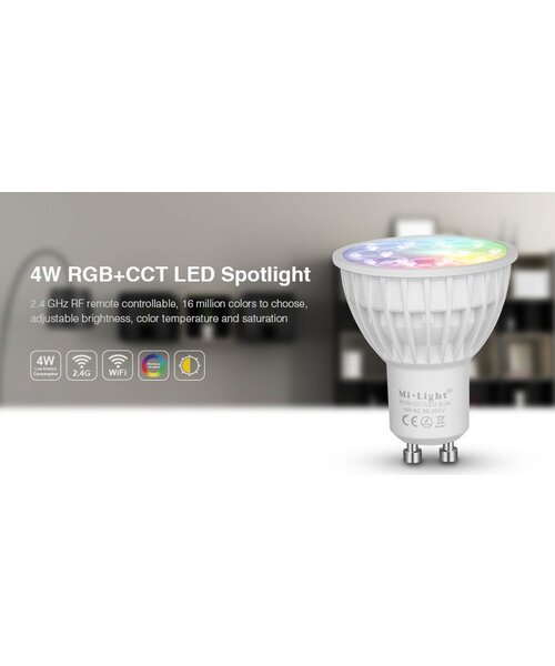 Milight / MiBoxer 4 Watt RGB + Warm Wit en Koud Wit GU10 CCT Dual White Inbouw Spot