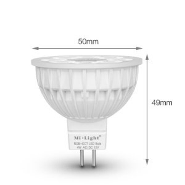 Milight / MiBoxer 4 Watt 12 Volt RGB + Warm Wit en Koud Wit MR16 CCT Dual White Inbouw Spot