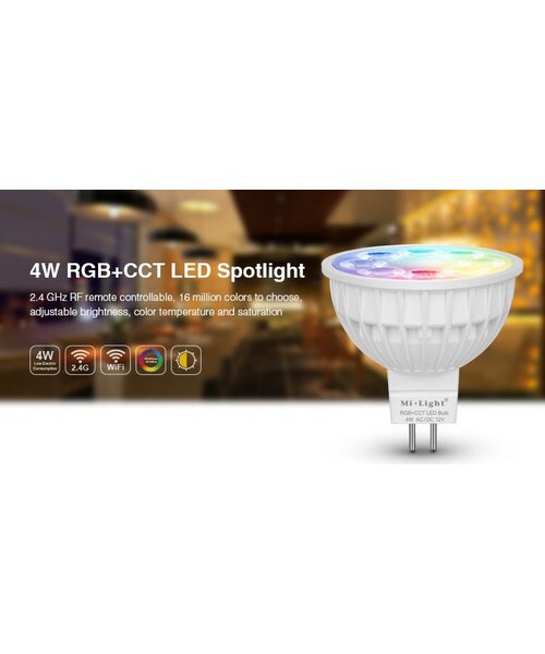 Milight / MiBoxer 4 Watt 12 Volt RGB + Warm Wit en Koud Wit MR16 CCT Dual White Inbouw Spot