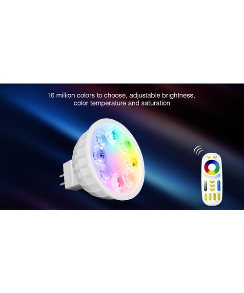 Milight / MiBoxer 4 Watt 12 Volt RGB + Warm Wit en Koud Wit MR16 CCT Dual White Inbouw Spot