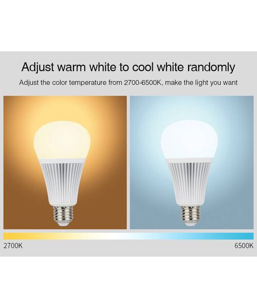 Milight / MiBoxer 9 Watt RGB + Warm Wit en Koud Wit E27 CCT Dual White Lamp