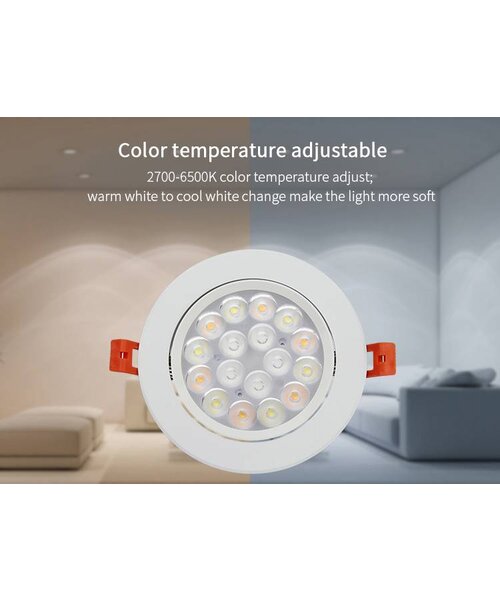 Milight / MiBoxer 9 Watt RGB + Warm Wit + Koud Wit  CCT kantelbare downlight Dual White