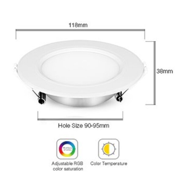 Milight / MiBoxer 6 Watt RGB + Warm Wit + Koud Wit CCT Downlight Dual White