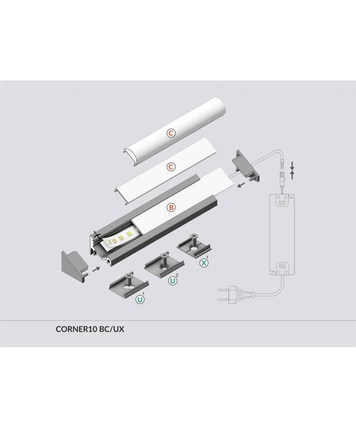 TOPMET Aluminium hoek profiel 1 meter 60/30 graden CORNER10