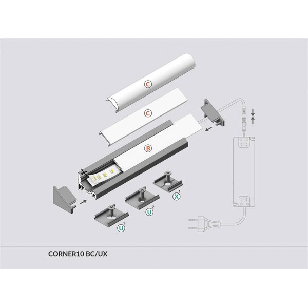TOPMET Aluminium hoek profiel 1 meter 60/30 graden CORNER10