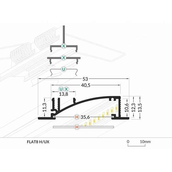 TOPMET Aluminium inbouw profiel met verticale schijnhoek Flat8