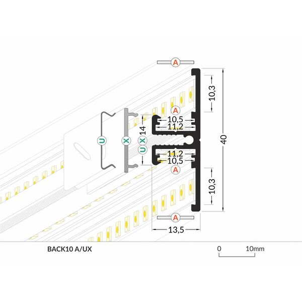 TOPMET Aluminium T profiel 1 meter voor indirect licht Back10