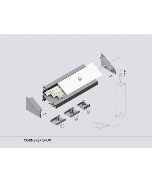 TOPMET XL 27mm Aluminium hoek profiel 2 meter 60/30 graden Corner27