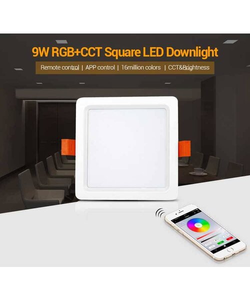 Milight / MiBoxer 9 Watt RGB + Warm Wit + Koud Wit CCT Downlight Vierkant