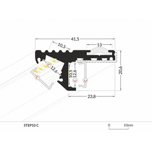 TOPMET Aluminium LED Profiel 1 meter voor traptreden STEP10