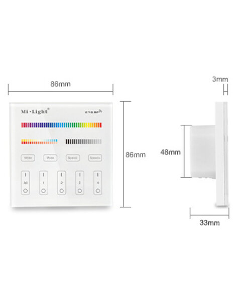 Milight / MiBoxer Draadloos 2,4Ghz Inbouw Wandpaneel 230 Volt 4 Zone RGB+CCT