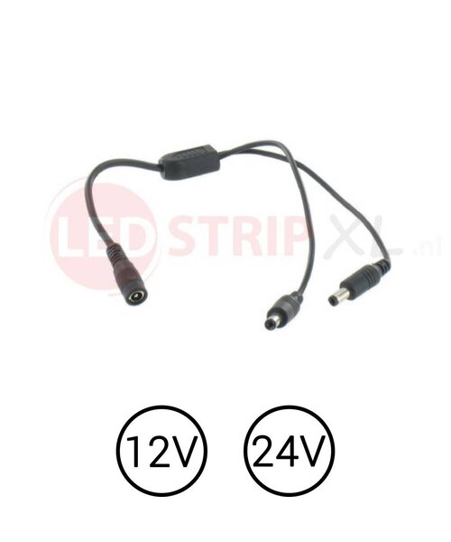 LEDstrip DC voeding splitter 1 x female naar 2x male voor 12 en 24 Volt