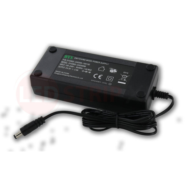 DYS LEDstrip voedingsadapter 24V - 3A – 72 Watt - TÜV keurmerk - Efficiëntielevel 5