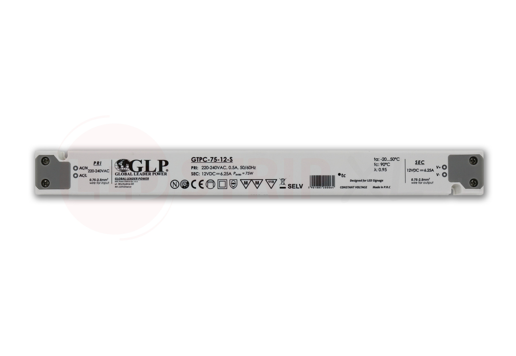 Extra smalle LED driver/transformator 12V 75W 6.25A