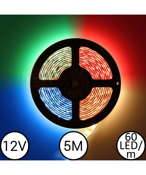 RGBW LEDStrip (RGB + Warm Wit) 5 meter 12V 300 led (60 led per meter)