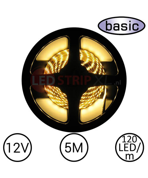 LEDStrip Warm Wit 5 Meter 120 LED per meter 12 Volt - Basic