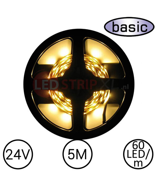 LEDStrip Warm Wit 5 Meter 60 LED per meter 24 Volt - Basic