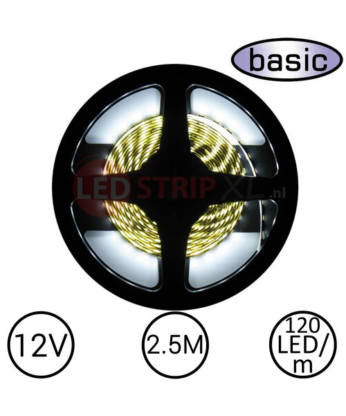 LEDStrip Helder Wit 2,5 Meter 120LED per meter 12 Volt - Basic