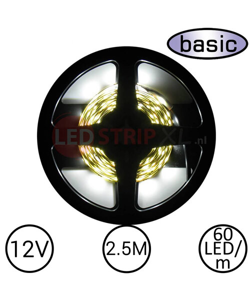 LEDStrip Helder Wit 2,5 Meter 60 LED per meter 12 Volt - Basic