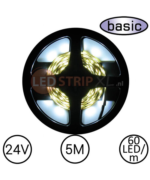 LEDStrip Koud Wit 5 Meter 60 LED per meter 24 Volt - Basic