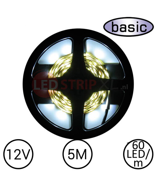 LEDStrip Koud Wit 5 Meter 60 LED per meter 12 Volt - Basic