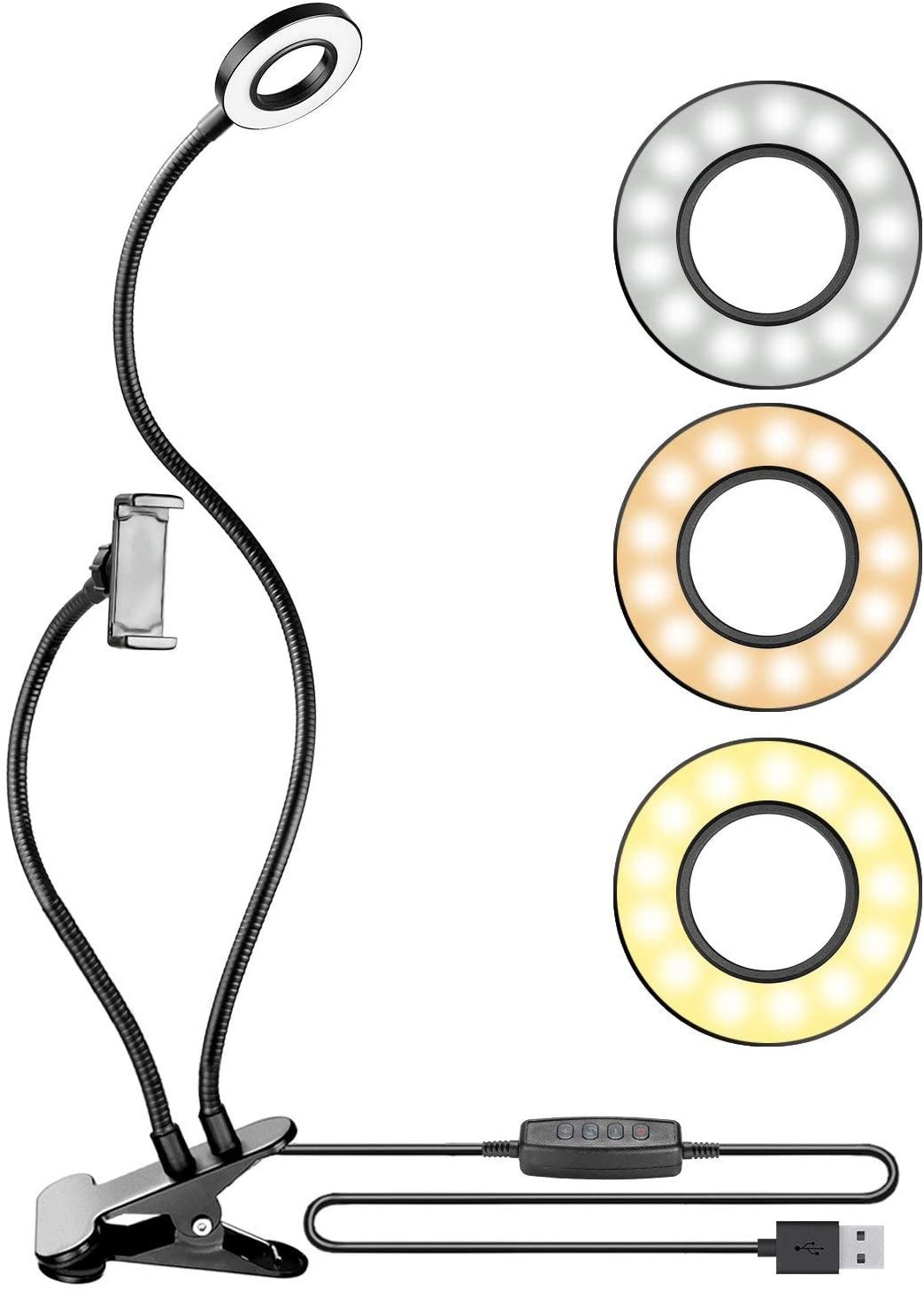 doolhof kiezen aardappel LED ring lamp met telefoonhouder - 3 lichtstanden voor selfies/vlogs - make- up lamp - LEDStripXL