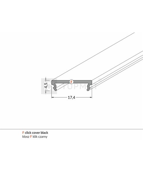 TOPMET Zwarte Click-Cover 1m voor 14mm TOPMET profielen