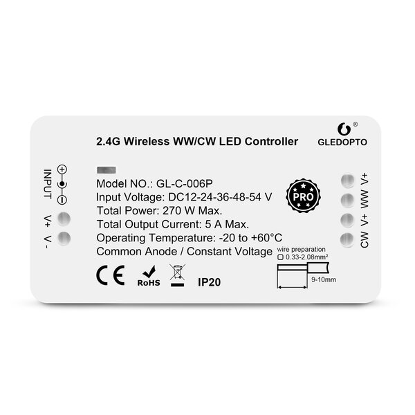 GLEDOPTO Zigbee PRO Dual White LED Strip Controller 12 ~ 54 Volt