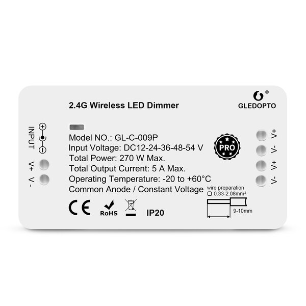 GLEDOPTO Zigbee PRO Single Color LED Strip Dim Controller 12 ~ 54 Volt