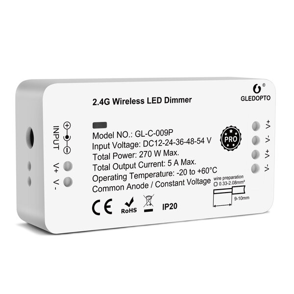 GLEDOPTO Zigbee PRO Single Color LED Strip Dim Controller 12 ~ 54 Volt