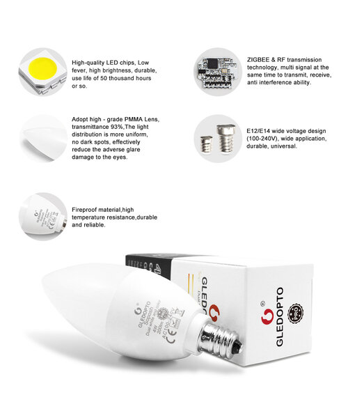 GLEDOPTO Zigbee PRO Color and White 4 Watt E14 Kaars Lamp