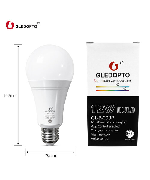 GLEDOPTO Zigbee PRO Color and White 12 Watt E27 Grote Fitting