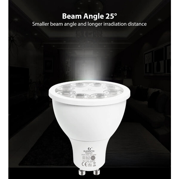 GLEDOPTO Zigbee PRO Color and White 4 Watt GU10 Spot 25° lens