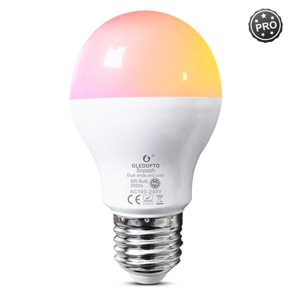 GLEDOPTO Zigbee PRO Color and White 6 Watt E27 Grote Fitting